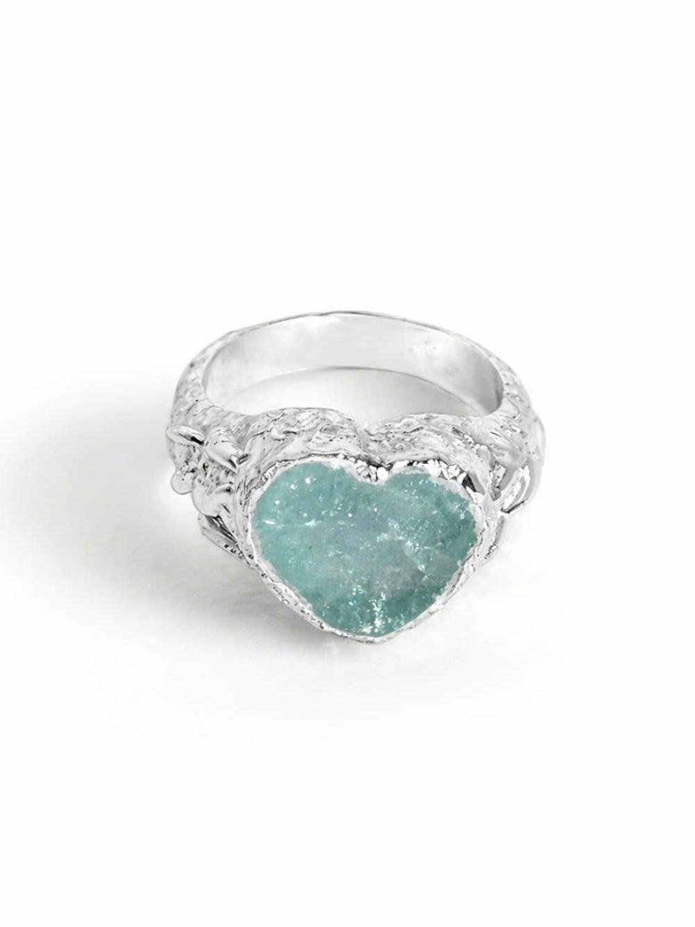 Nhẫn Bạc 950 thiết kế độc bản BIJOU HEART AQUAMARINE RING đá Aquamarine